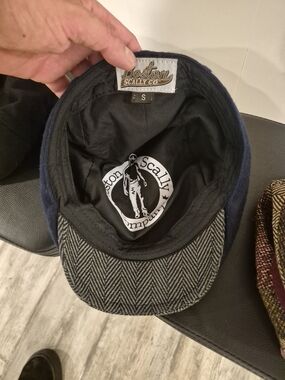 Boston Scally Co. Men's Navy Flat Cap with Gray Herringbone Brim